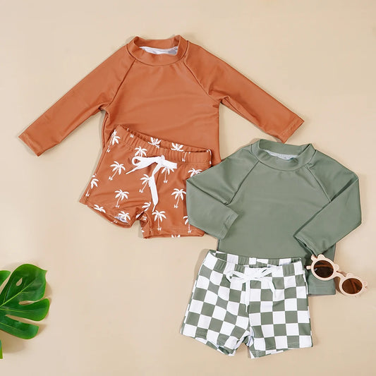 Elinfant verão bebê meninos menina manga longa maiô elegante bonito piscina roupa de banho