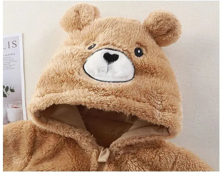 Macacão de inverno para bebês de 0 a 12 meses, urso de desenho animado, panda, infantil, meninas, macacão com capuz, pele doce, acolchoada, peça única