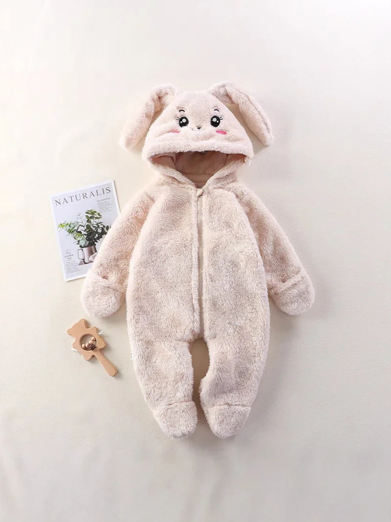 Macacão de inverno para bebês de 0 a 12 meses, urso de desenho animado, panda, infantil, meninas, macacão com capuz, pele doce, acolchoada, peça única