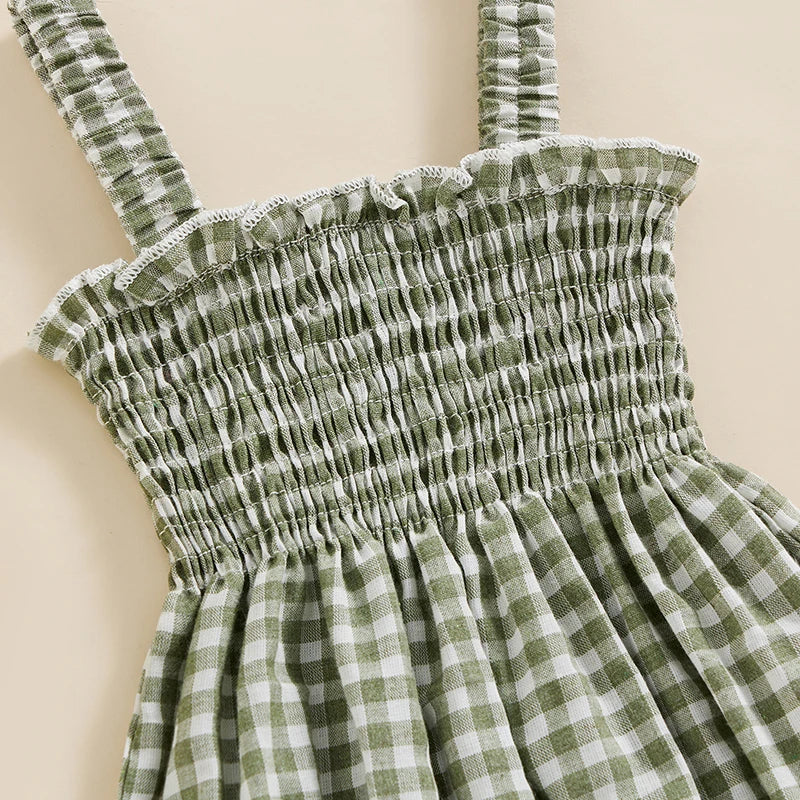 Bebê recém-nascido menina macacão verão sem mangas smocked algodão linho roupas com bandana