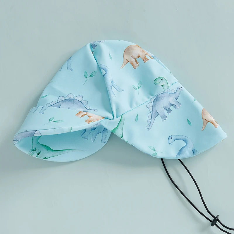 Crianças meninos verão roupa de banho casual dinossauro/criatura do mar impressão zíper rash guard maiô e chapéu beachwear maiô