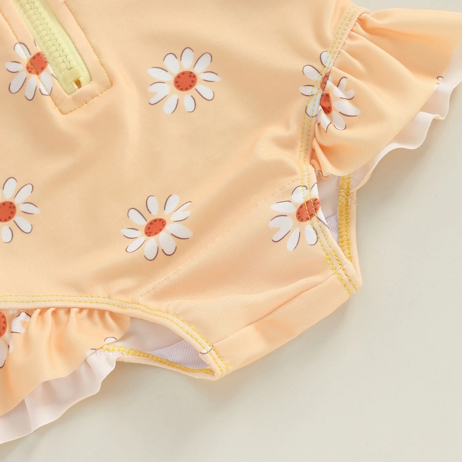 Maiô para bebês meninas, biquíni com zíper e estampa de flores de manga comprida com chapéu, roupa de banho para recém-nascidos para banho de verão