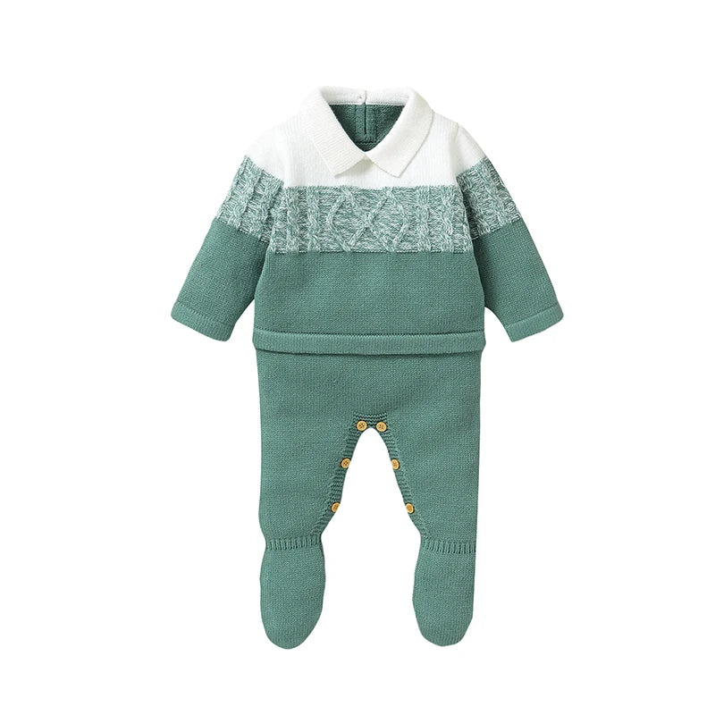 Textura macia inverno bebê meninos macacão 0-18m recém-nascido infantil outono inverno turn-down colarinho manga longa malha bodysuit macacão