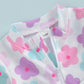 Fatos de banho estampa floral para bebês, moda praia com zíper e chapéu de sol, conjunto de 2 peças para criança, verão